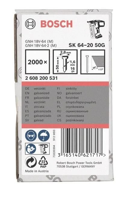 BOSCH GSK 50 ÇİVİSİ 25MM 5000Lİ 200513 BOSCH GSK 50 ÇİVİSİ 25MM 5000Lİ 200513