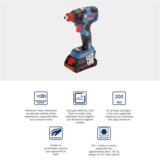 Bosch GDX 18V-200 C Akülü Darbeli Somun Sıkma(2X4 AH+L-BOXX) 0 601 9G4 206