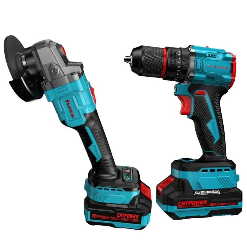 Catpower E1030 Kömürsüz Li-on Akülü 2 li Kombo Set - Matkap ve Avuç Taşlama 20 V 4.0Ah + 2.0Ah 