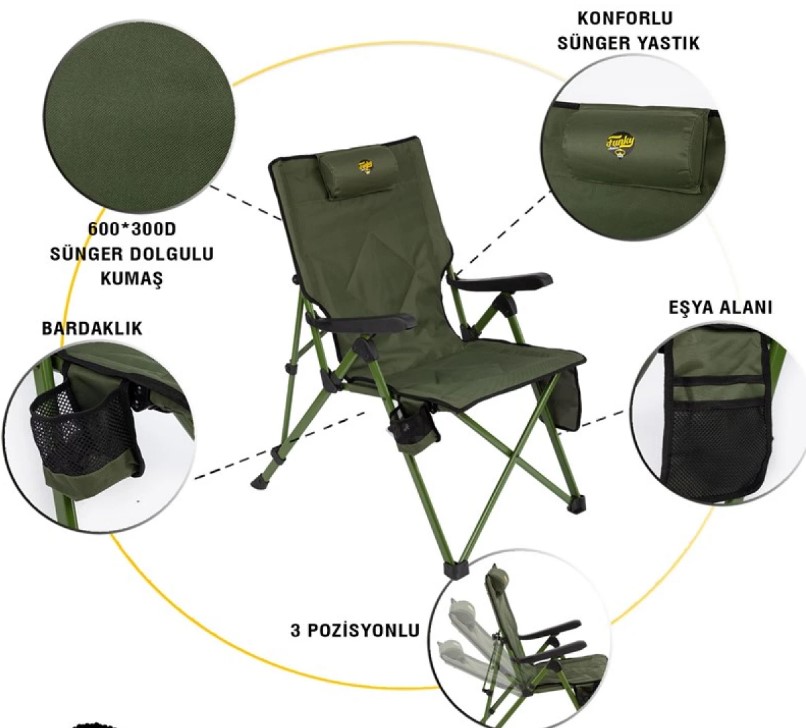 FUNKY CHAIRS COMFORT 3 KADEMELİ KATLANABİLİR KAMP SANDALYESİ HAKİ