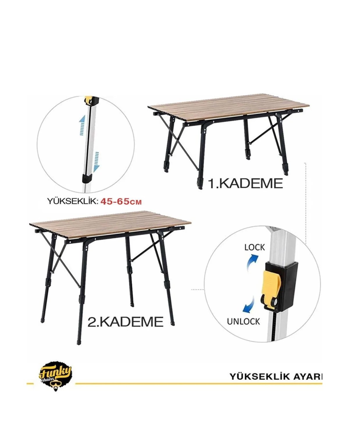 FUNKY CHAIRS ELİTE ALM. TELK. AYAKLI KAMP PİKNİK MASA - AHŞAP DESEN