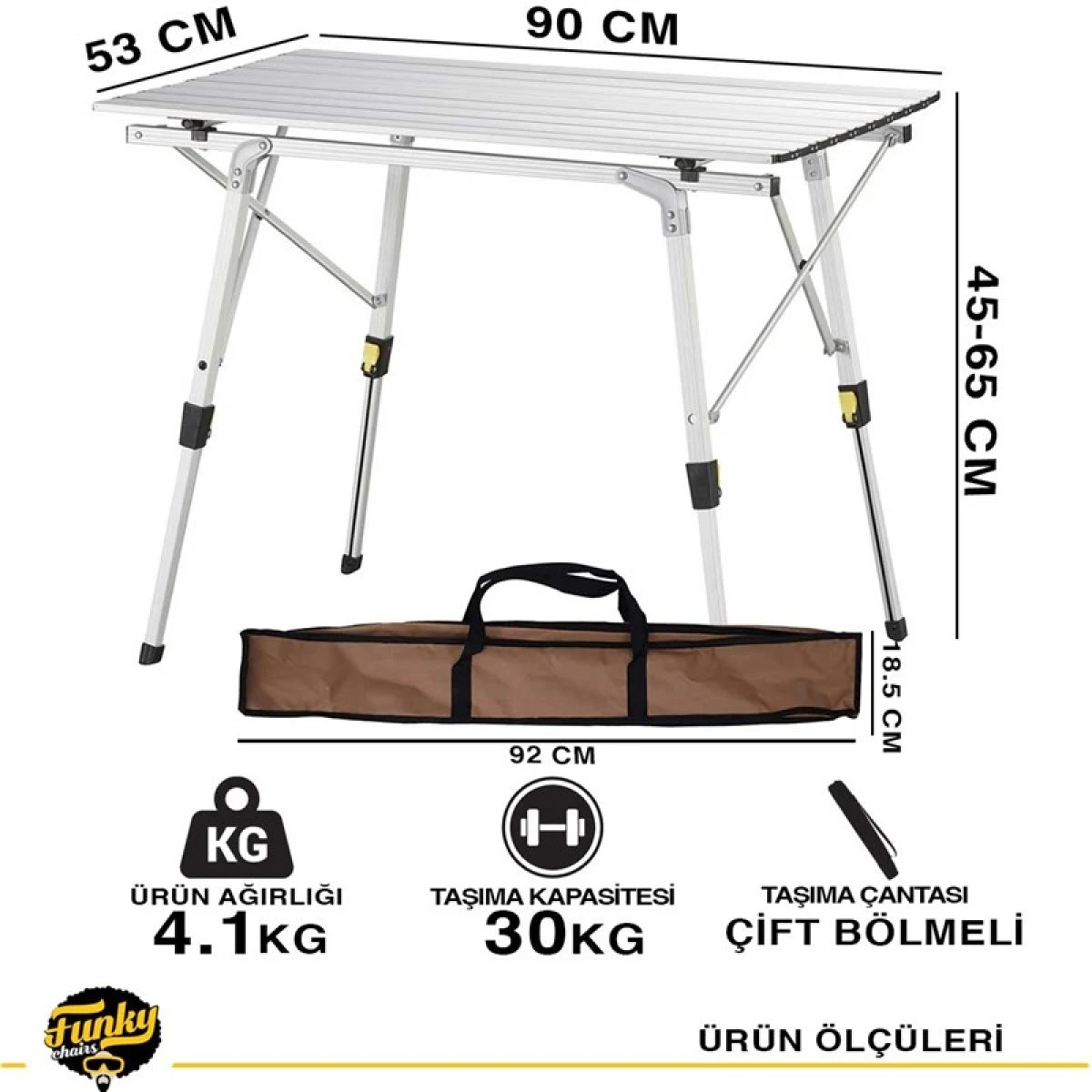 FUNKY CHAIRS ELİTE ALM. TELK. AYAKLI KAMP PİKNİK MASA - GRİ
