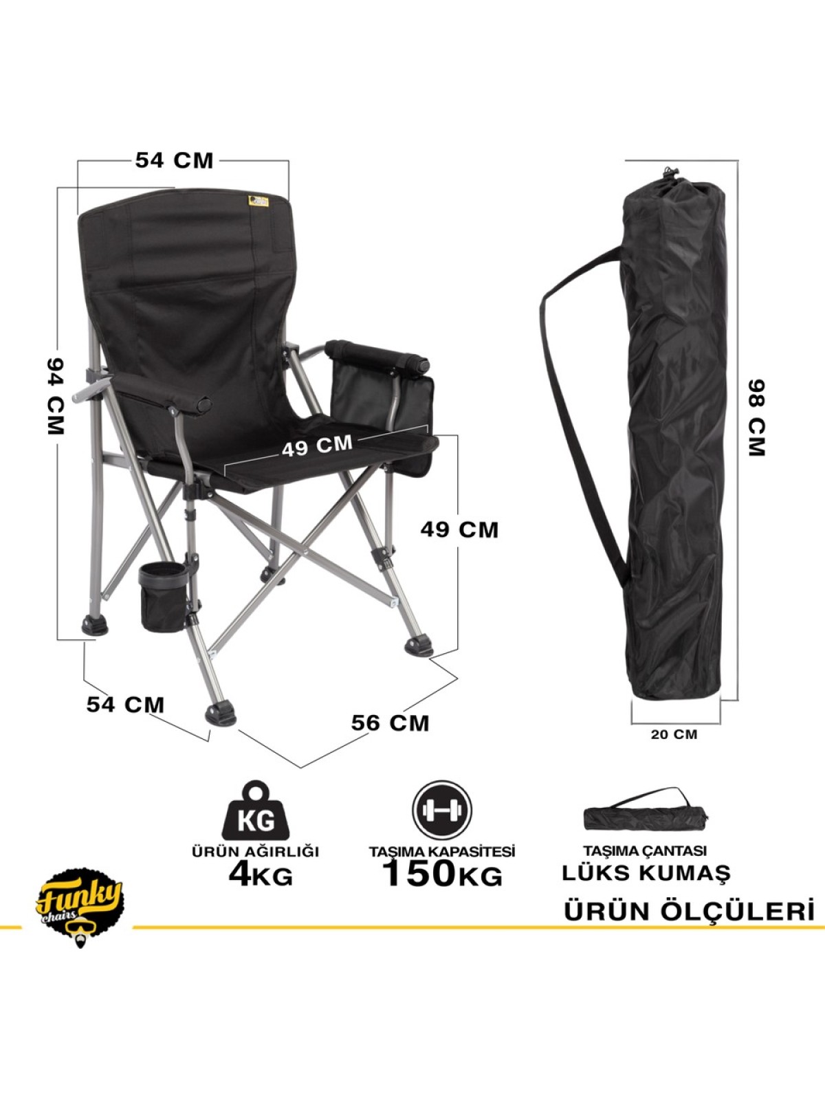 FUNKY CHAIRS RİVER SİDE KAT. KAMP SANDALYE SİYAH