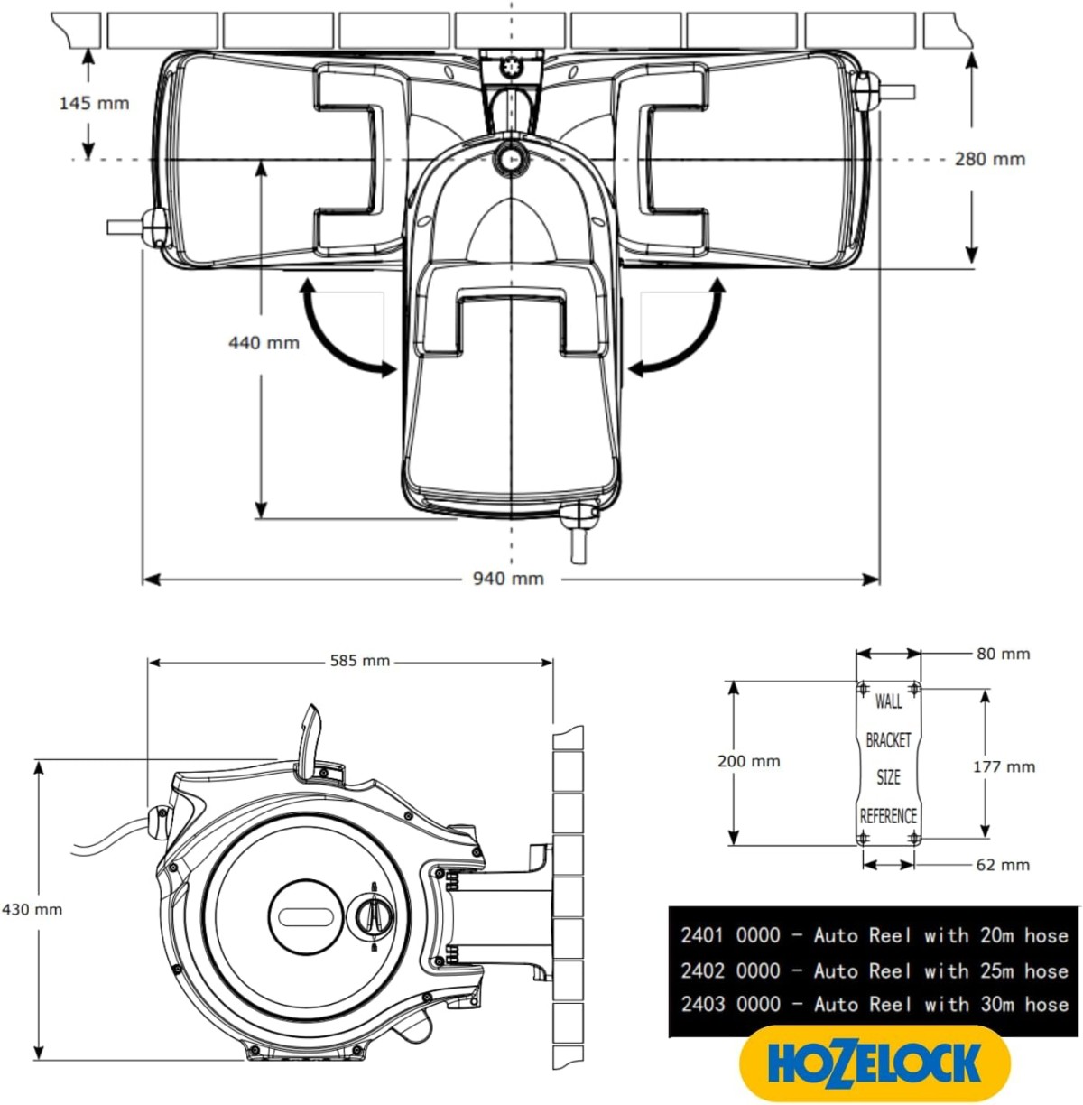 Hozelock 2401-3460H Otomatik Geri Sarımlı Bahçe Makarası 20mt