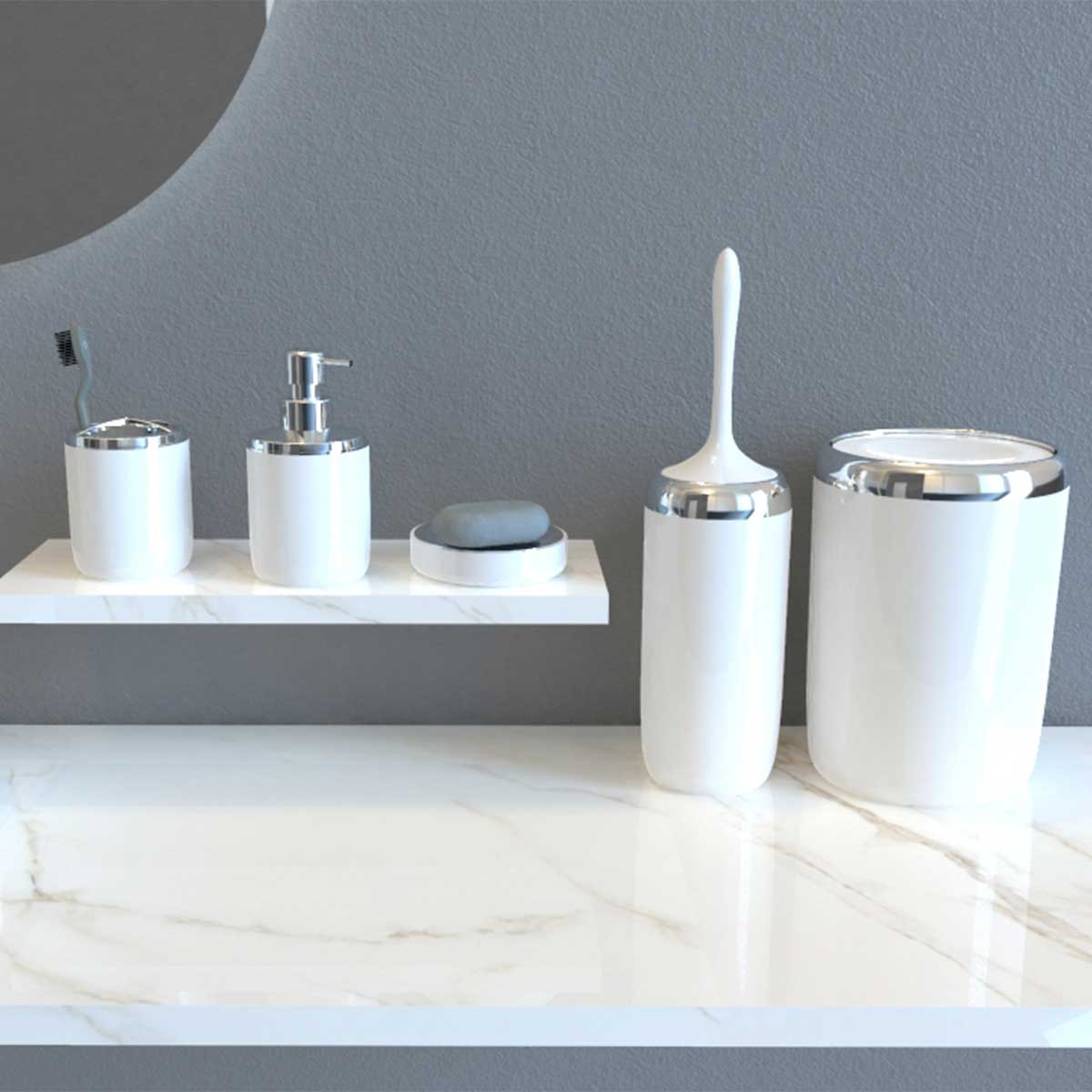 PRİMANOVA LİMA XL KROM DEKORLU BANYO SETİ BEYAZ M-SAS04-01-P