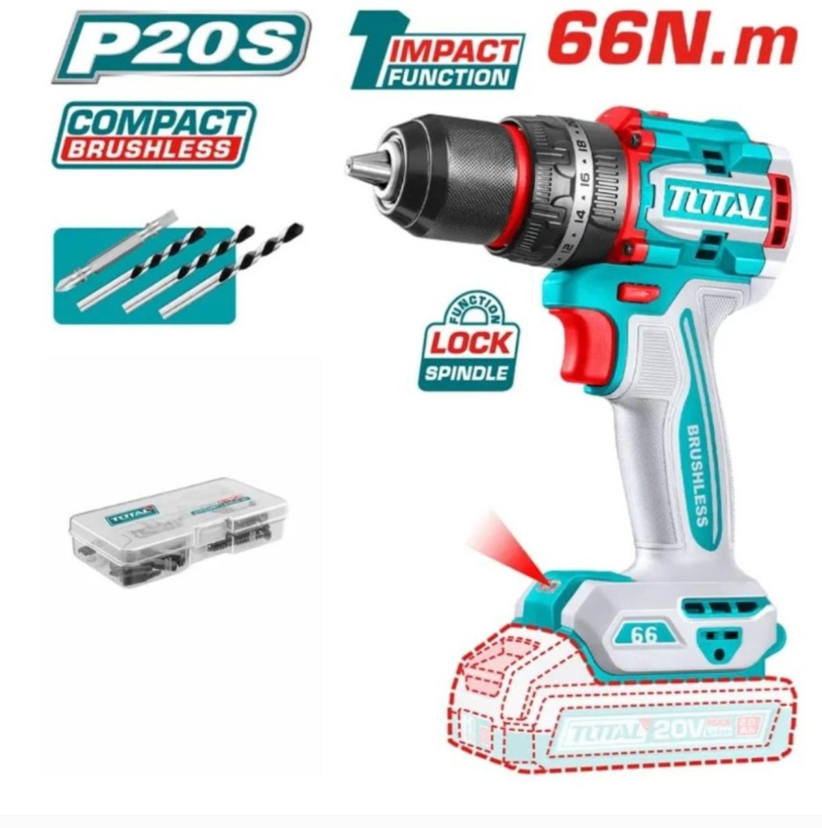 TOTAL 241183E 20V 2X5.0 AH 3LÜ AKÜLÜ SET KRICI DELİCİ MATKAP TAŞLAMA