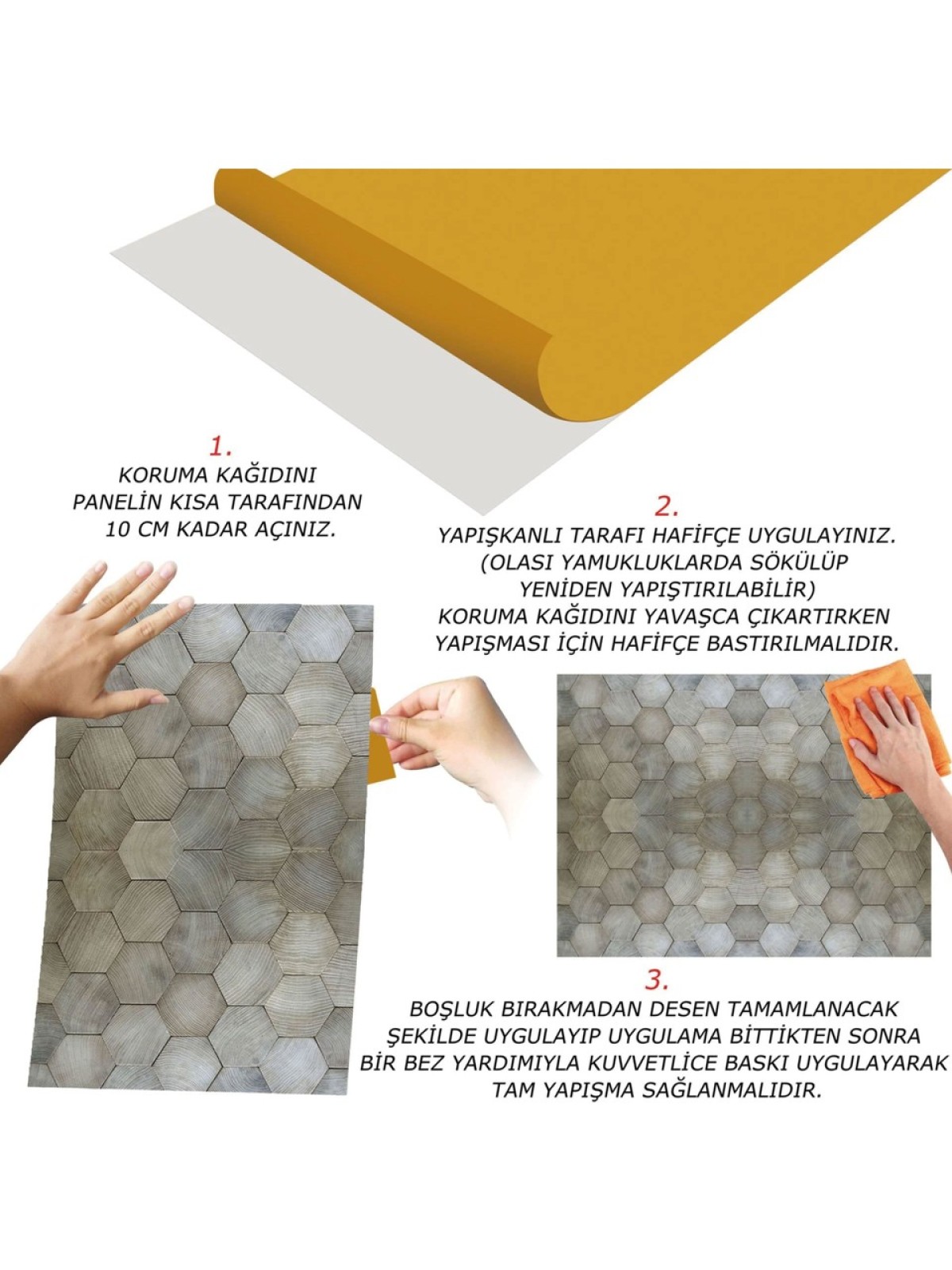 Tink Kendinden Yapışkanlı Altıgen Ahşap Desenli Pvc Panel 41 x 62 cm (4 Adet) 1 M² Tink Kendinden Yapışkanlı Altıgen Ahşap Desenli Pvc Panel 41 x 62 cm (4 Adet) 1 M²