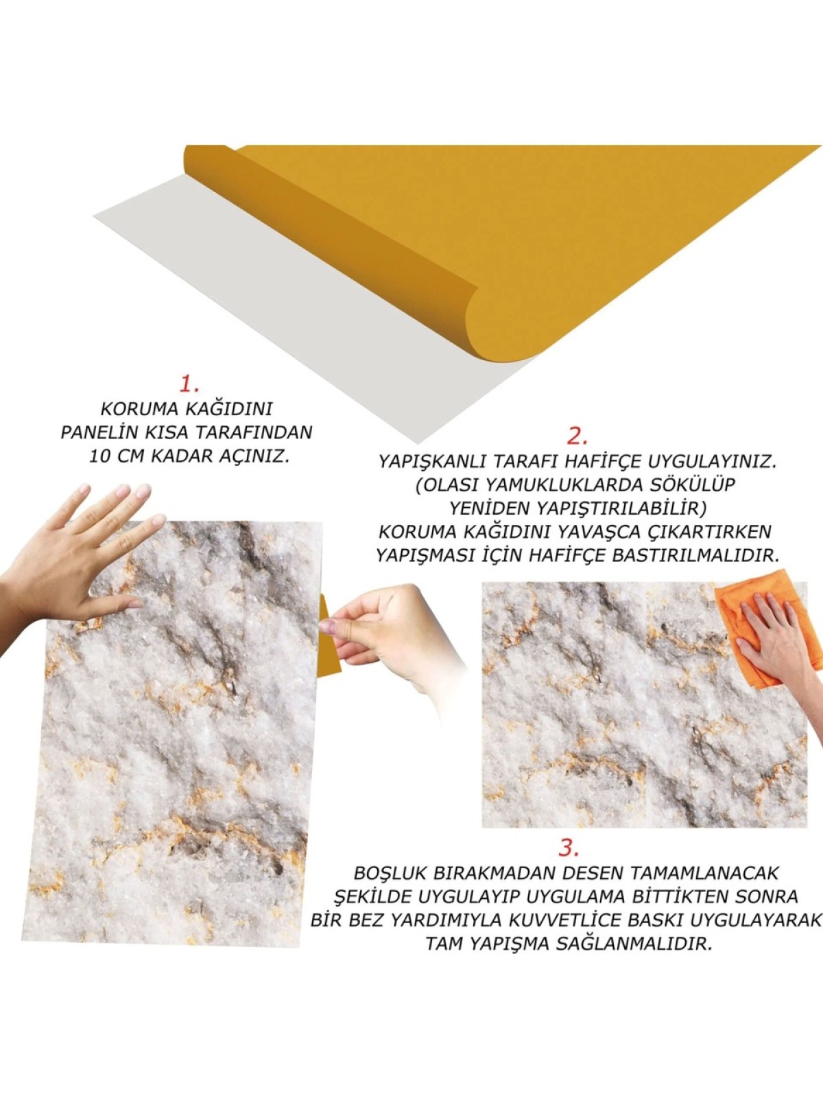 Tink Kendinden Yapışkanlı Gold Mermer Desenli Pvc Panel 41 x 62 cm (4 Adet) 1 M²
