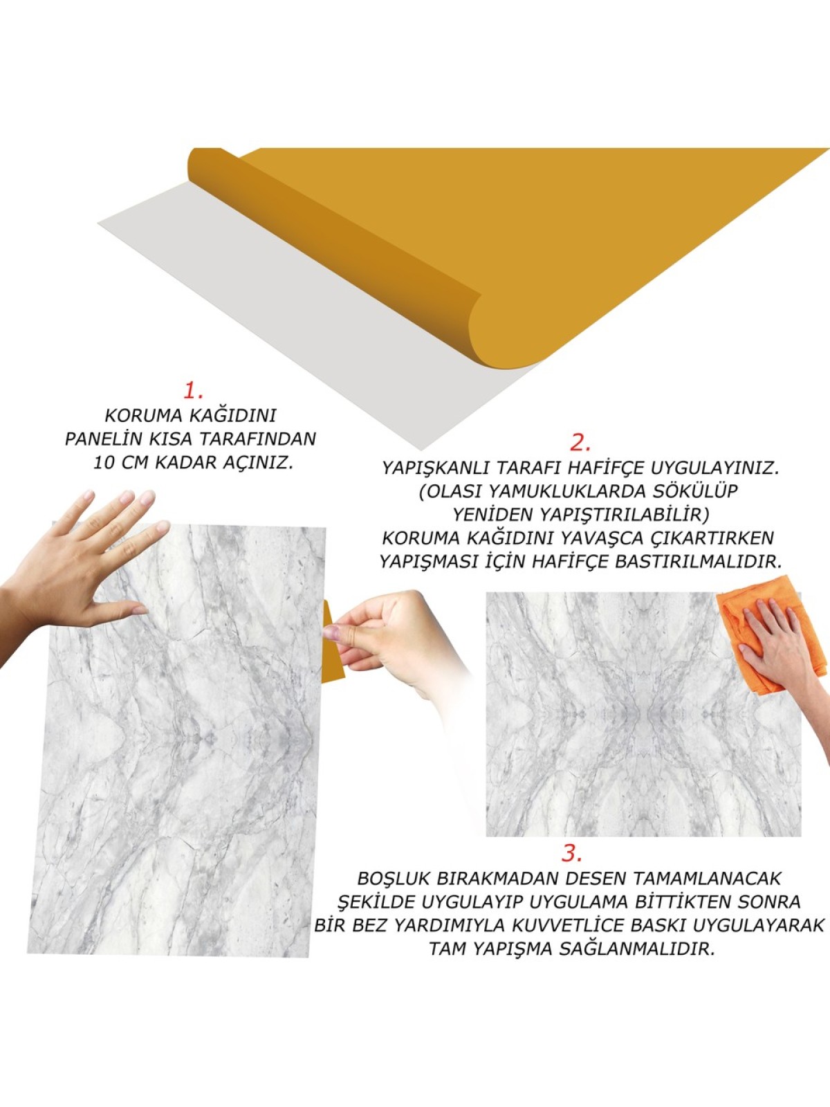 Tink Kendinden Yapışkanlı Gri Ağ Mermer Desenli Pvc Panel 41x62 Cm 4 Adet 1 M²