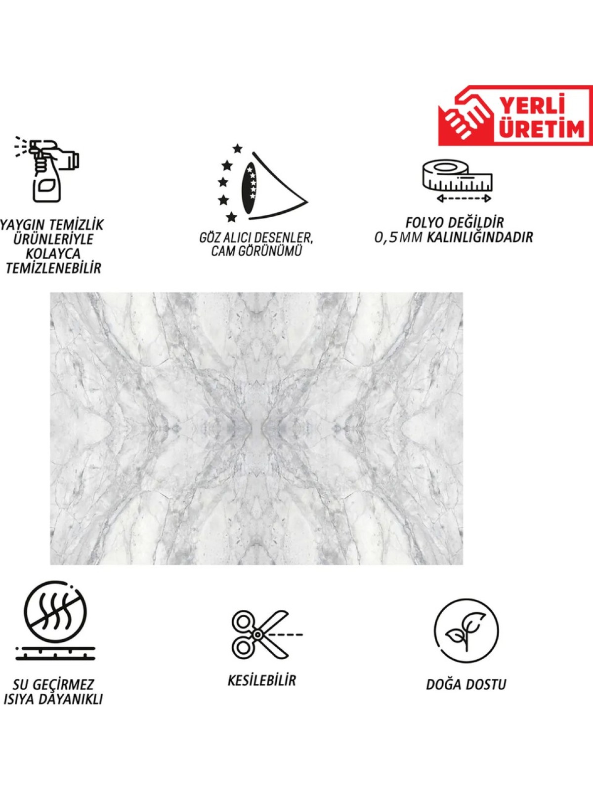 Tink Kendinden Yapışkanlı Gri Ağ Mermer Desenli Pvc Panel 41x62 Cm 4 Adet 1 M²