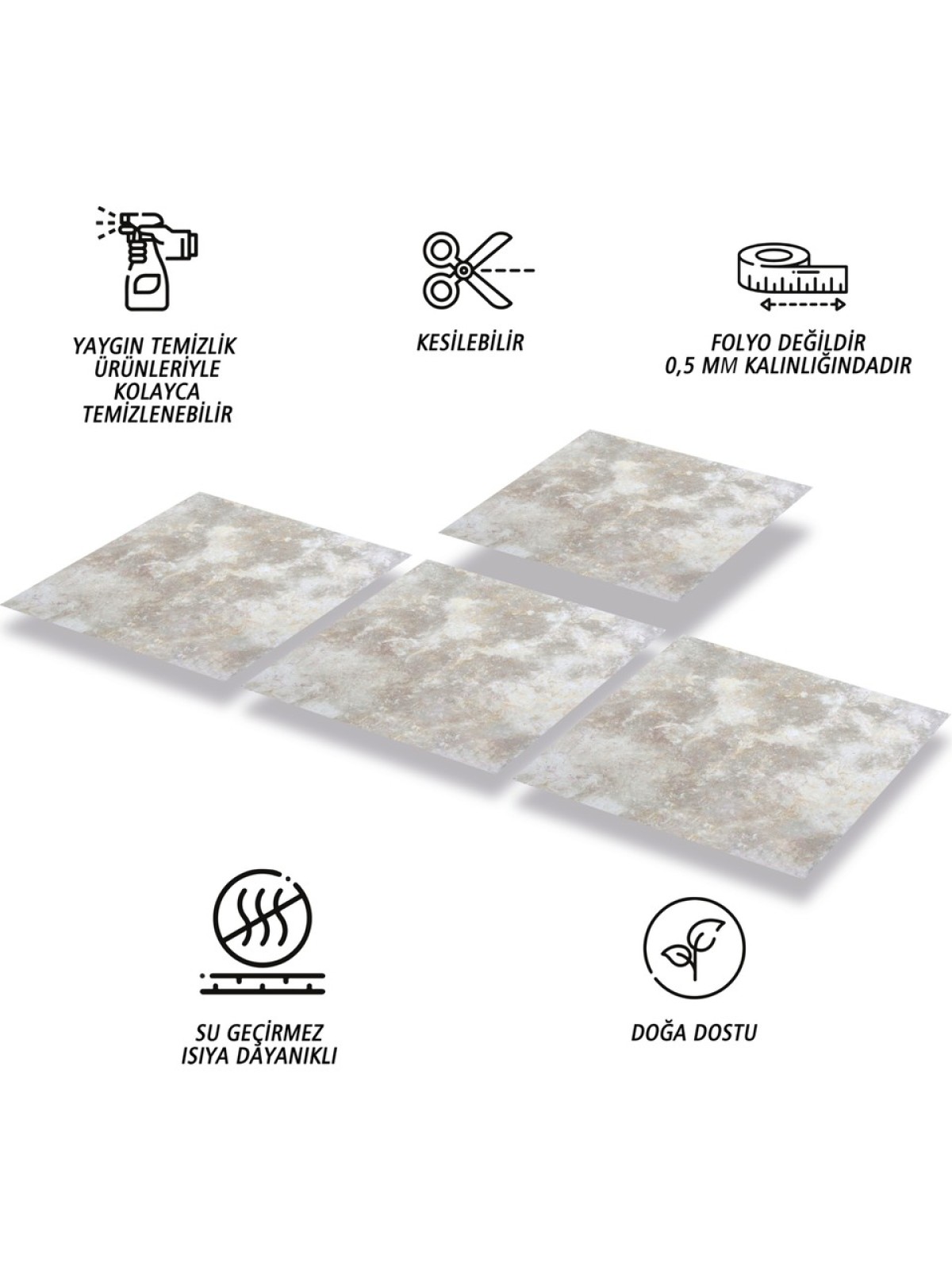 Tink Kendinden Yapışkanlı Gri Mermer Desenli Pvc Karo 30x30 cm 11 Adet 1m2