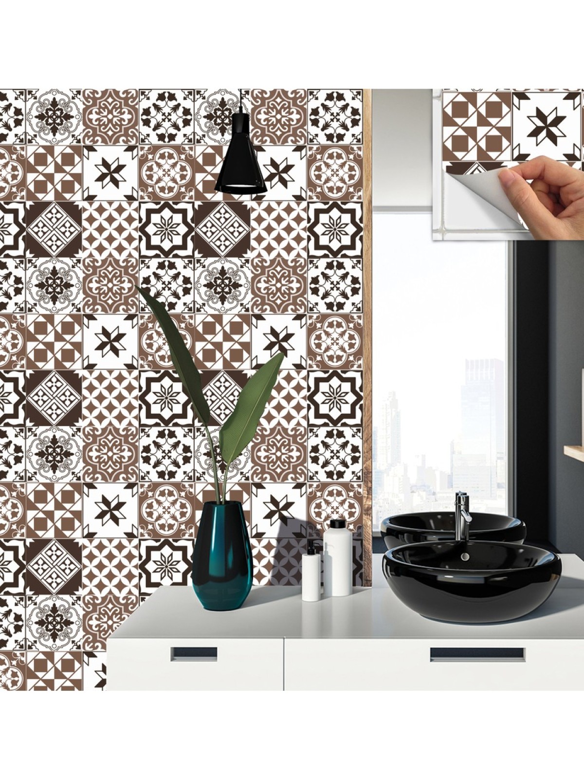 Tink Kendinden Yapışkanlı Karma Kahveli Siyah Desenli Pvc Karo 30x30 cm 11 Adet 1m2