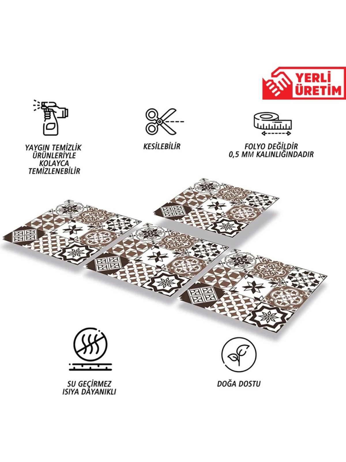 Tink Kendinden Yapışkanlı Karma Kahveli Siyah Desenli Pvc Karo 30x30 cm 11 Adet 1m2