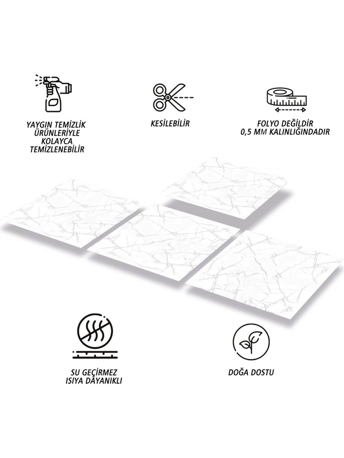 Tink Kendinden Yapışkanlı Silver Mermer Desenli Pvc Karo 30x30 cm 11 Adet 1m2