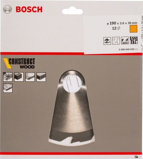 Bosch Construct Wood 190x30 mm 12 Diş Daire Tes. Bıçağı 2608640633