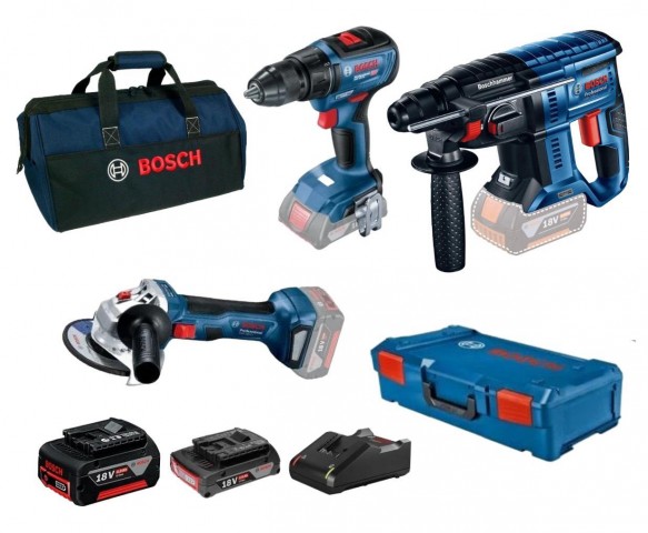 Bosch Profesyonel 3'lü Set (Gsr 18V-50 + Gbh 180-LI  + Gws 180-LI +  2Ah + 5Ah Akü)