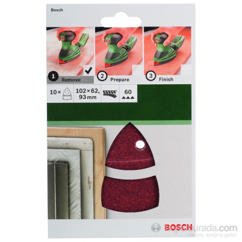 Bosch - Multi Zımpara Kağıdı 10'lu, 102 x 62/93 mm 60 Kum 11 Delik