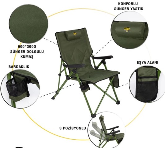 FUNKY CHAIRS COMFORT 3 KADEMELİ KATLANABİLİR KAMP SANDALYESİ HAKİ