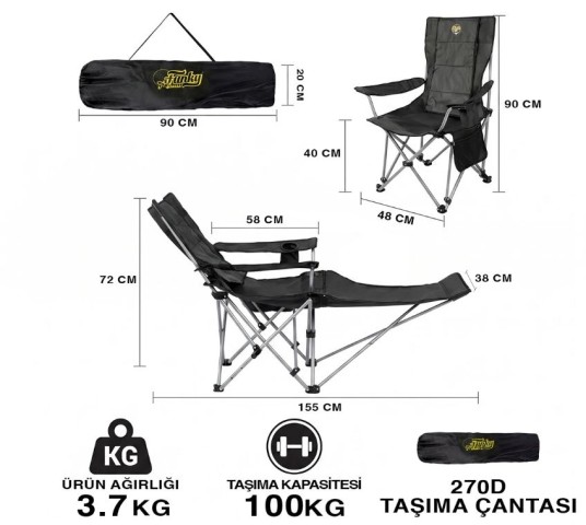 FUNKY CHAIRS LAZY 4 YATABİLEN KAMP SANDALYE ANTRASİT