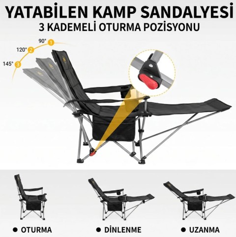 FUNKY CHAIRS LAZY 4 YATABİLEN KAMP SANDALYE ANTRASİT