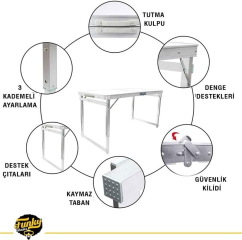 FUNKY CHAIRS TABURELİ DELUXE KAT. PİKNİK MASA SET AHŞAP DESEN