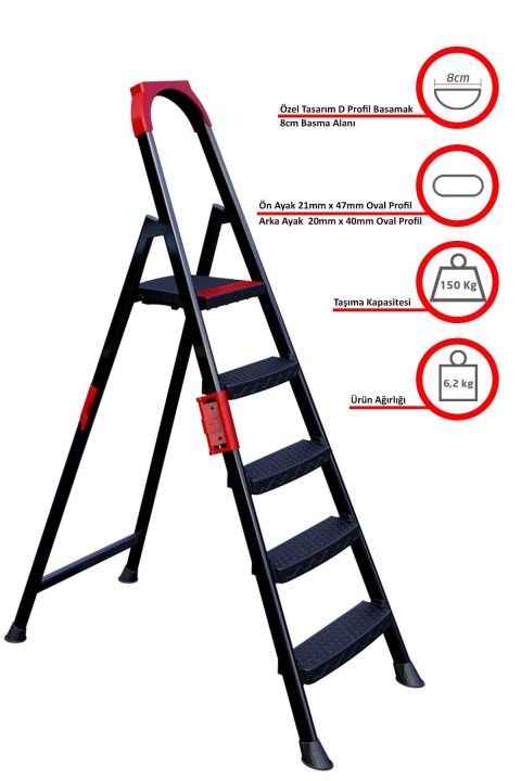 Seçkin Ovid Plus 4+1 Plastik Basamaklı Metal Siyah Merdiven