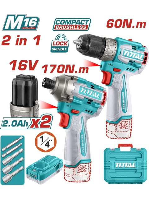 TOTAL 240968E 16V MATKAP VE DARBELİ VİDALAMA SET