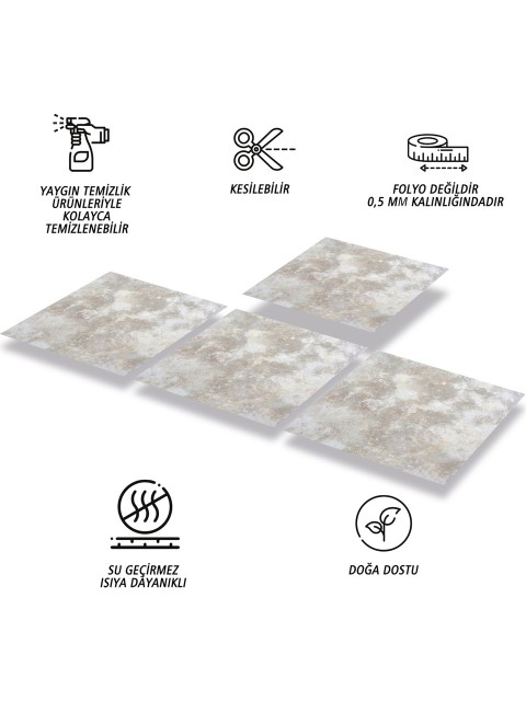 Tink Kendinden Yapışkanlı Gri Mermer Desenli Pvc Karo 30x30 cm 11 Adet 1m2