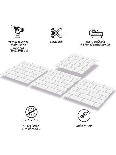 Tink Kendinden Yapışkanlı Metro Karo Desenli Silinebilir Pvc Karo 30x30 cm 11 Adet 1M2AC